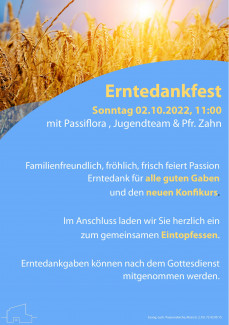 Plakat mit Einladung zum Erntedank-Gottesdienst