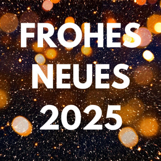 Funkenglimmen mit Schriftzug "Frohes Neues 2025"